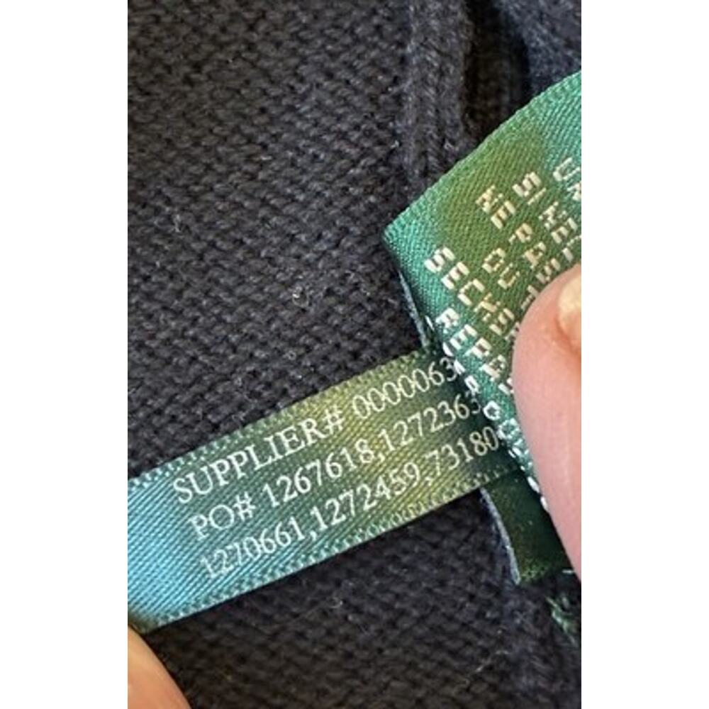 VTG Ralph Lauren Black Cable Knit Cardigan Gold Crest Full Zip Sweater Mock Med - Picture 14 of 16